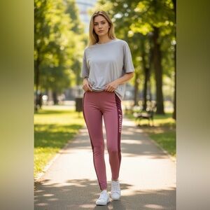 Puma Pink Performance Leggings Small NWT | Burgundy Stripe + Sleek Stretch Fit